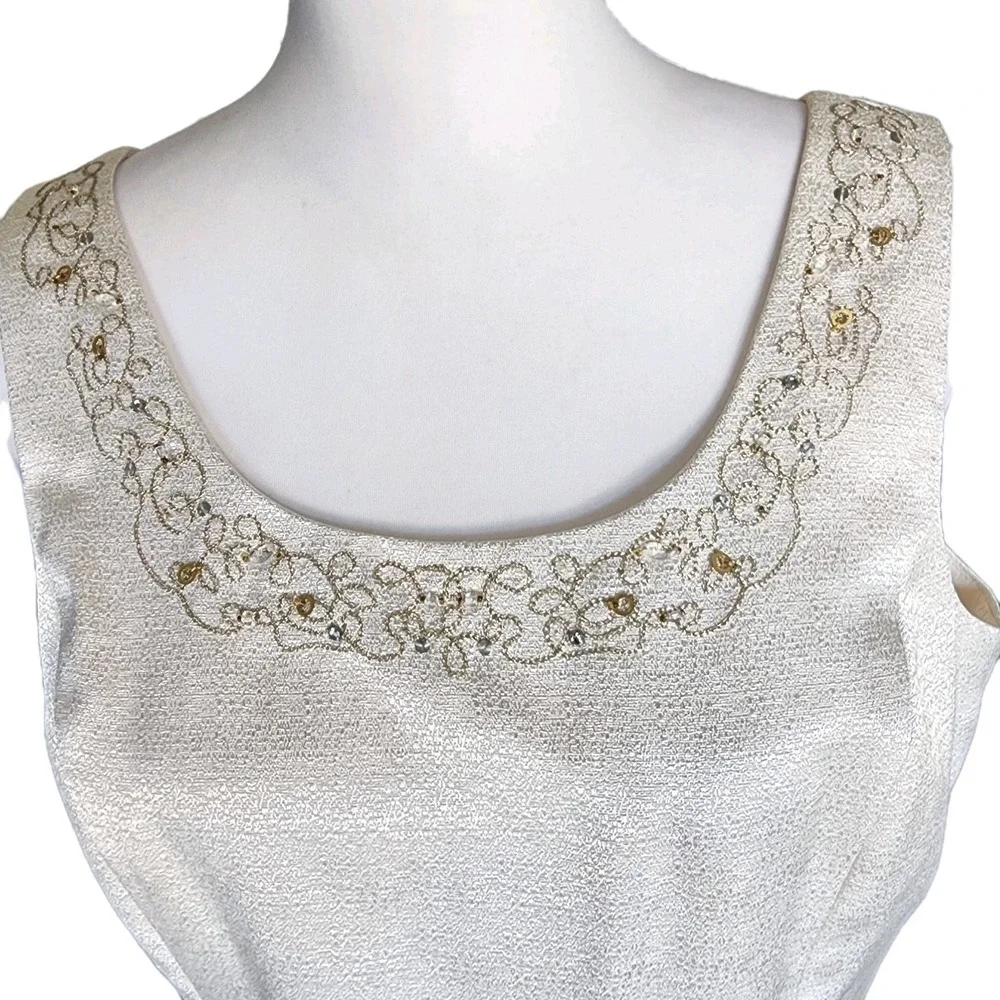 Vintage Kasper 3pc Skirt Suit Womens 10 Cream Jacket Shell Skirt Beading Wedding